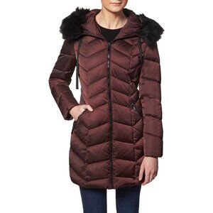 Tahari Women sz S Down Fill Puffer Parka Warm Winter Hooded Jacket Removable Fur